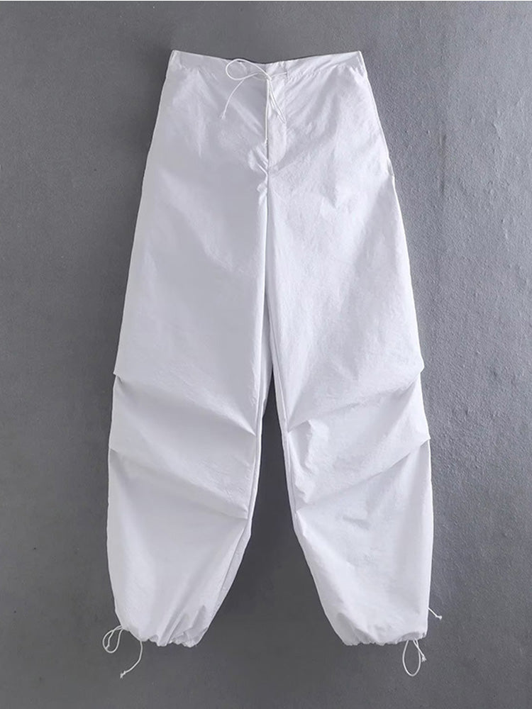 Parachute Cargo Pants Jogging Trousers High Elastic Waist Female Lady Boot Cut