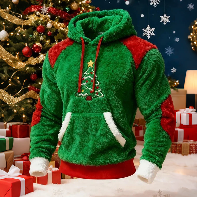 Comstylish Christmas Tree Men's Hooded Flannel Sweatshirt