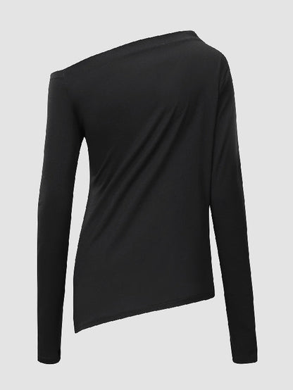 Stylish Color One-shoulder Long Sleeves T-shirt Top