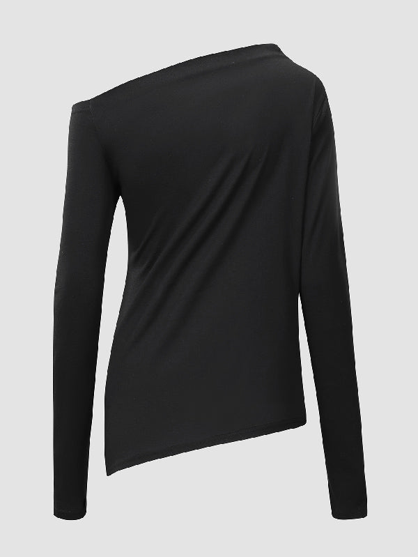 Stylish Color One-shoulder Long Sleeves T-shirt Top