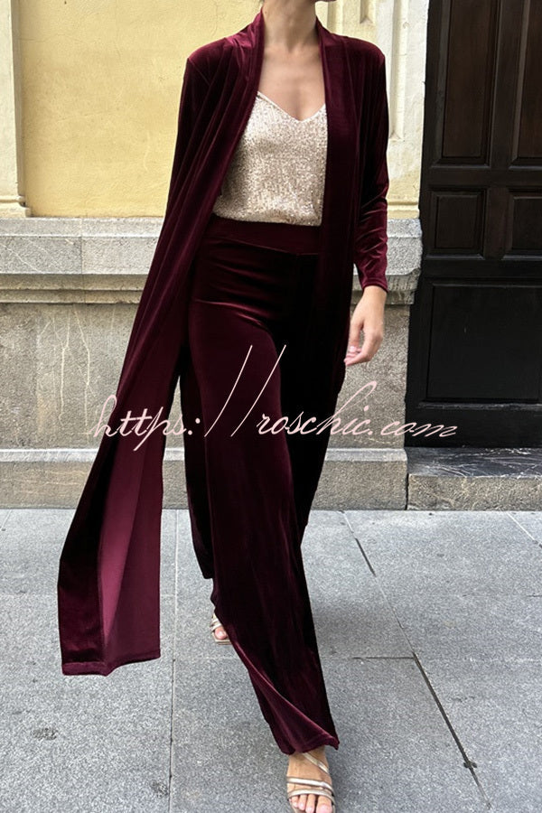 Rooice Velvet Patchwork Long Sleeved Coat