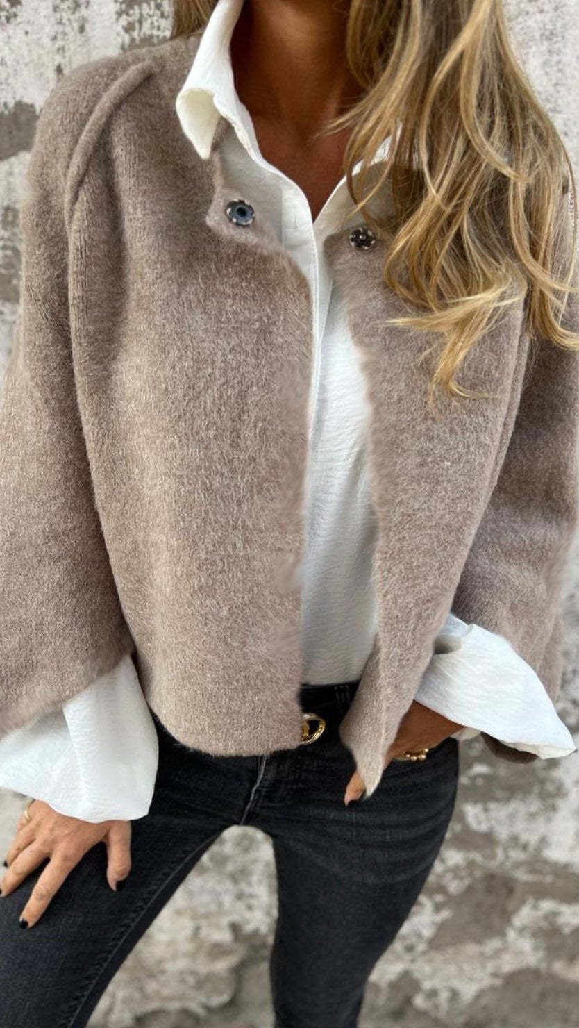 Round Neck Woolen Long Sleeve Coat