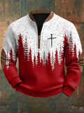 Comstylish Men's Christmas Faith Printed Zipper Knit Sweatshirt