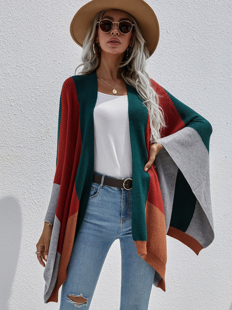 Autumn Winter Office Plaid Loose Knitted Cardigan Coat Sweater