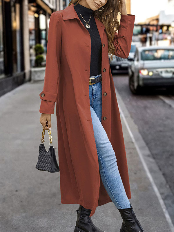 Long Sleeves Loose Buttoned Split-joint Lapel Outerwear Trench Coats