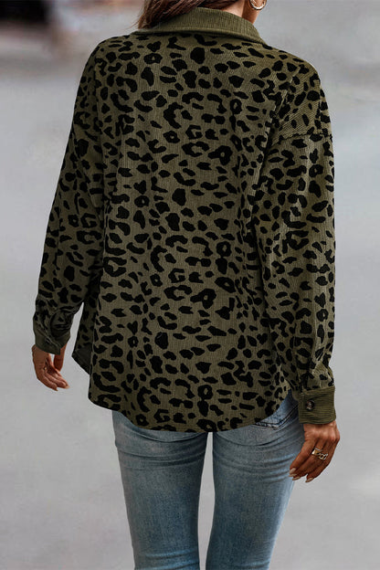 Sweet Leopard Pocket Turndown Collar Tops