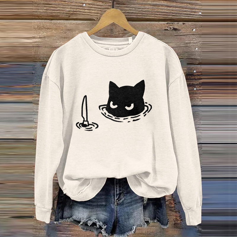 Comstylish Women's Funny Black Cat Assassin Abstract Art Painting Sweatshirt