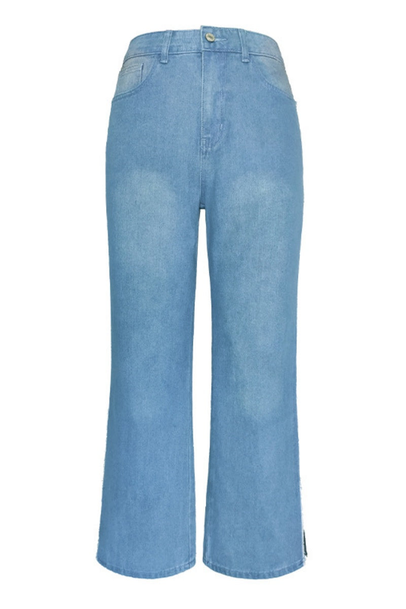 Patchwork Contrast Mid Waist Regular Denim Jeans