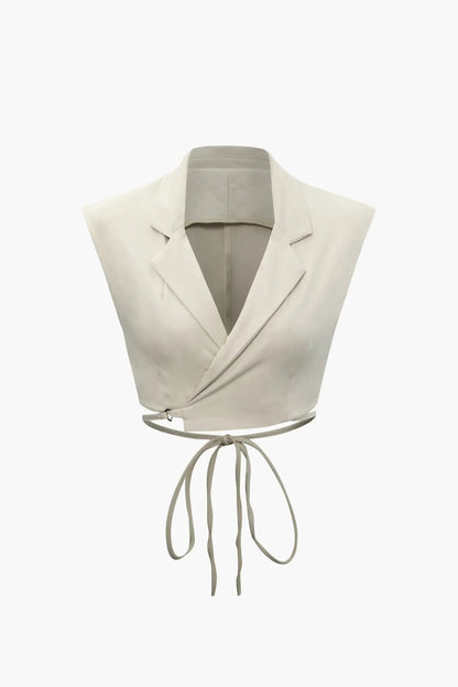 Cherry Beige Tie Back Vest and Straight Leg Suit Pants Set