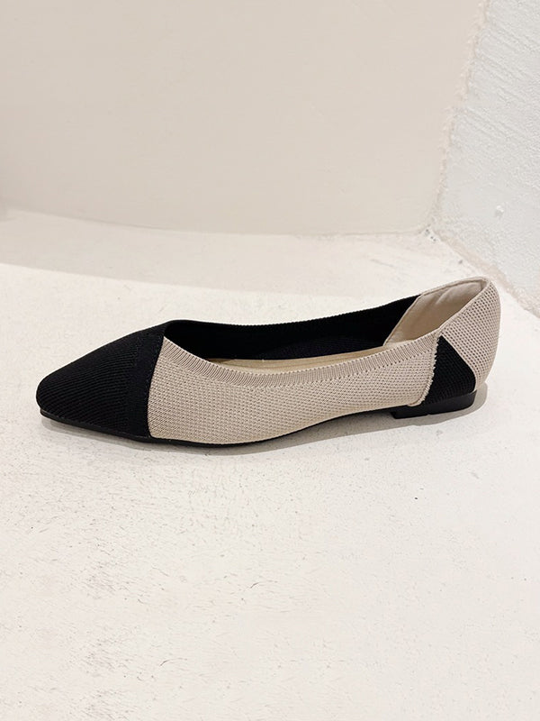 Contrast Color Pointed-toe Split-joint V-cut Flat Shoes Flats