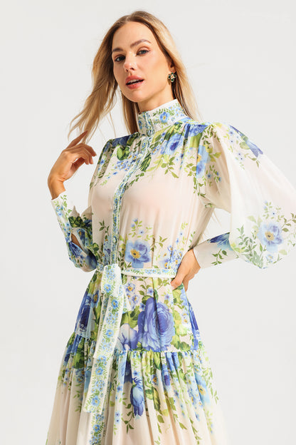 High Neck Long Sleeve Maxi Dress