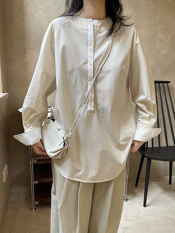 Urban Long Sleeves Loose Contrast Color Round-neck Blouses&shirts Tops