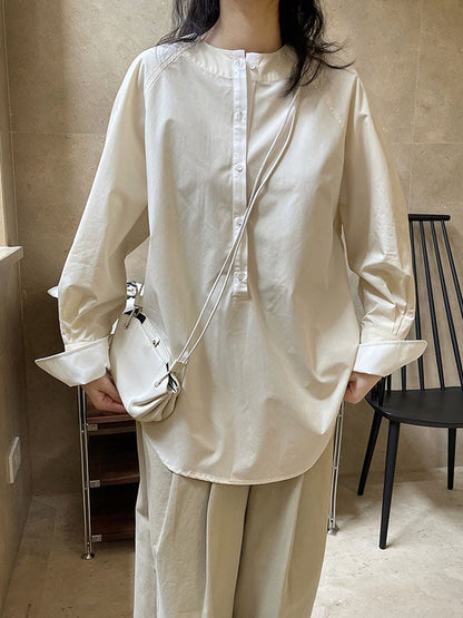 Urban Long Sleeves Loose Contrast Color Round-neck Blouses&shirts Tops
