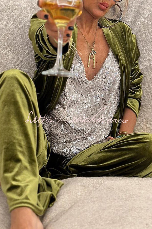Rooice Velvet Patchwork Long Sleeved Coat