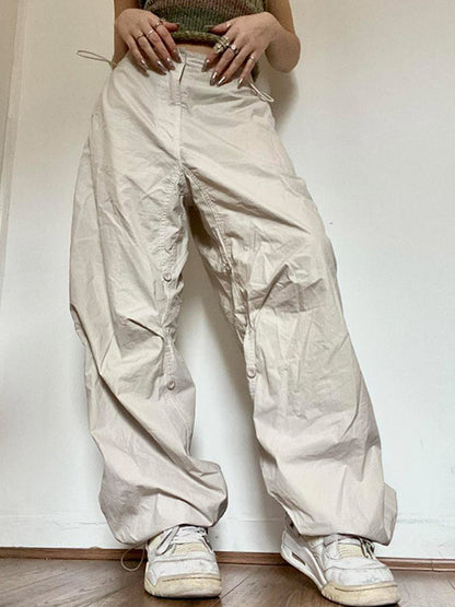Joggers Tech Pants High Waist Brown Baggy Trousers Y2k Clothes