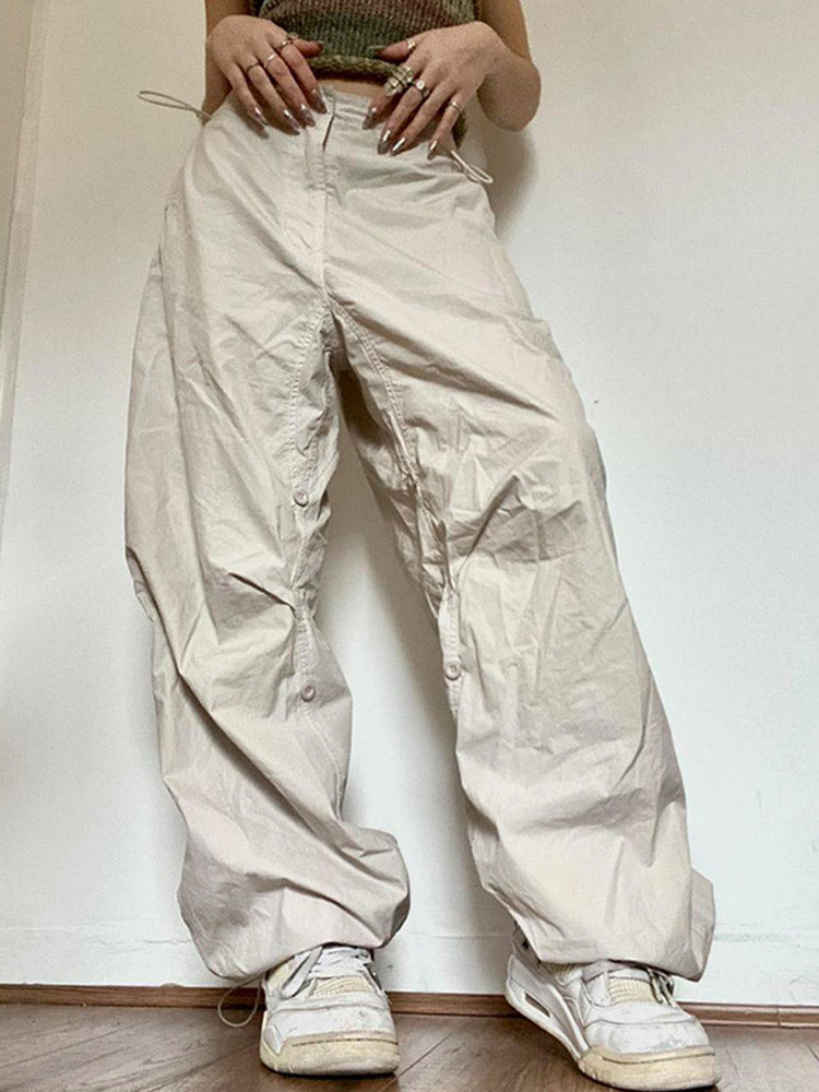 Joggers Tech Pants High Waist Brown Baggy Trousers Y2k Clothes
