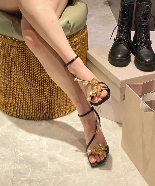 Black French Decorated Splicing High Heel Sandals Kj028