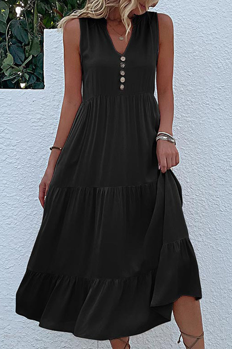 Simplicity Flounce V Neck Vest Dress Dresses