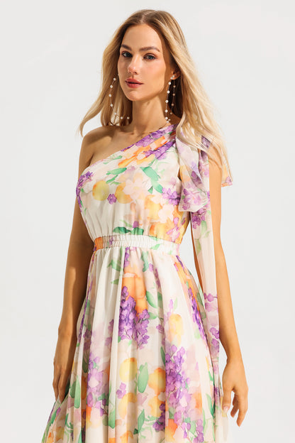 One Shoulder Sleeveless Hight Waist Maxi Dress
