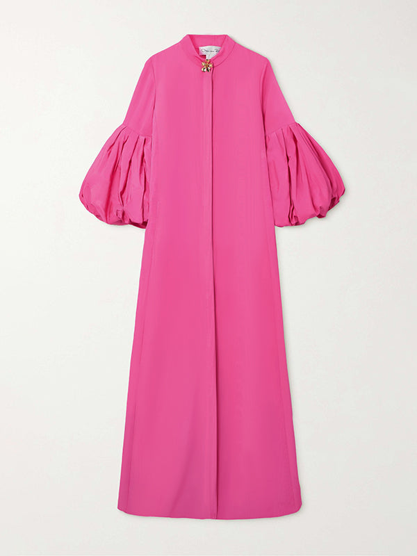 Loose Flower Shape Color Stand Collar Lantern Sleeves Maxi Dresses