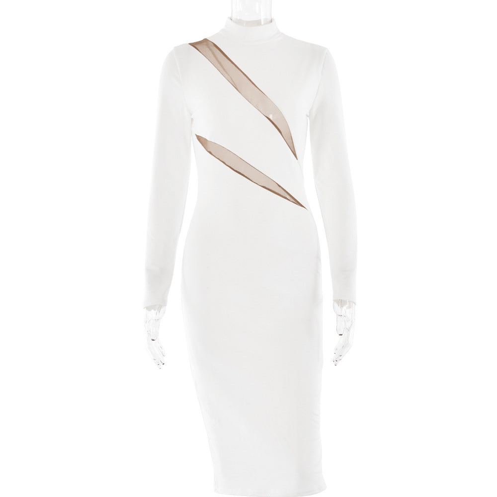 Spring Round Neck Long Sleeve Stitching Dress Dress – Print Mini Dress
