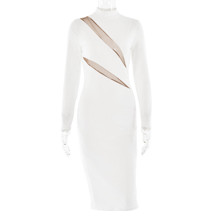 Spring Round Neck Long Sleeve Stitching Dress Dress – Print Mini Dress