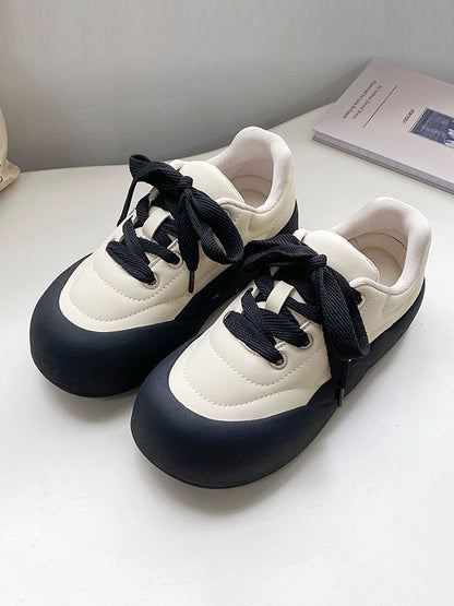 Lace-up Round-toe Split-joint Flat Shoes