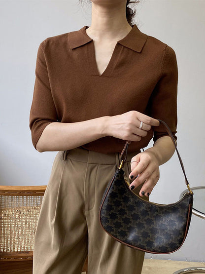 7 Colors Urban Color Half Sleeves Knitting Shirt Top