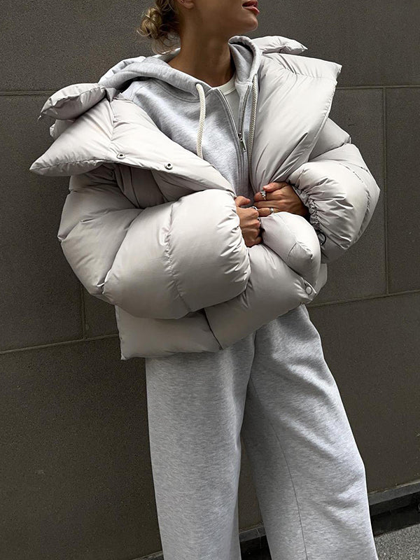 Long Sleeves Loose Color Split-joint Hooded Padded Coat