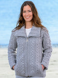 Women's Vintage Double Collar Zip Merino Aran Cardigan artswardrobe