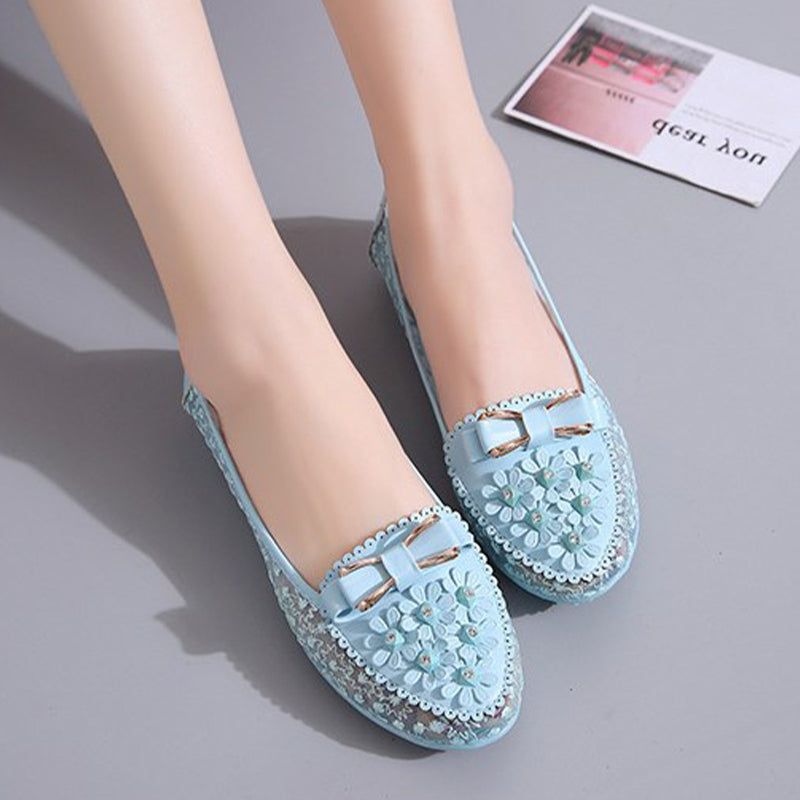 Applique Bowknot Decor Wedding Bridal Shoes Lace Split Joint Ballet Flats
