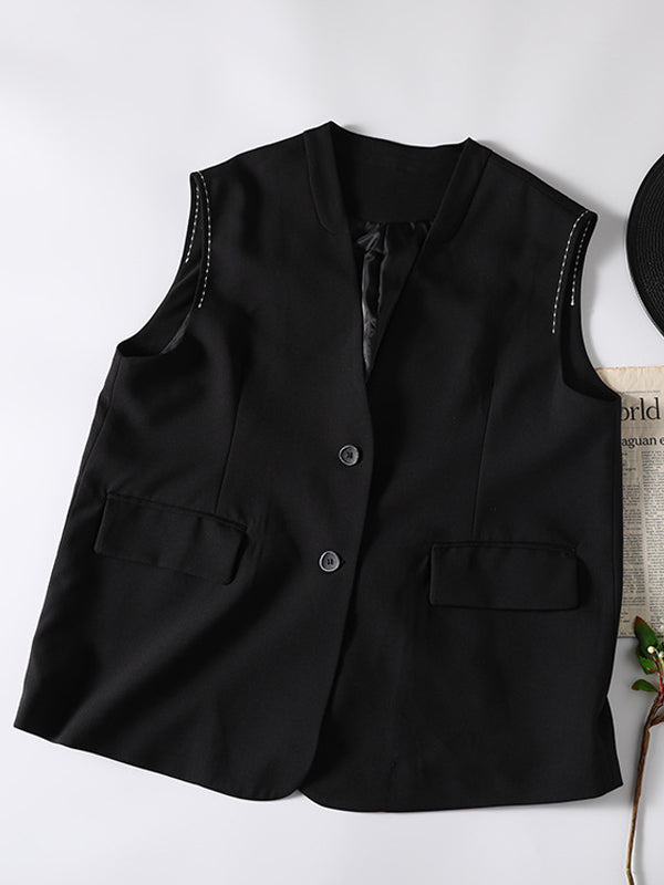Asymmetric Color Buttoned Vest Top