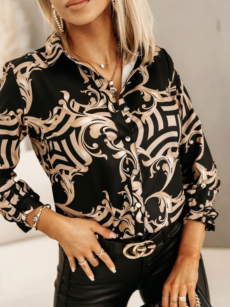 Baroque Digital Print Cardigan Shirt for – Spring Autumn Loose Fit Single Breasted Top