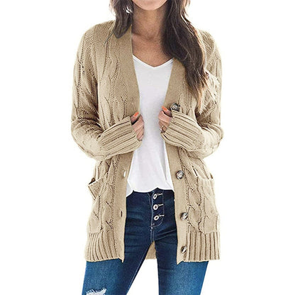 Autumn Winter Clothing Cardigan Coat Color Twist Button Cardigan Sweater