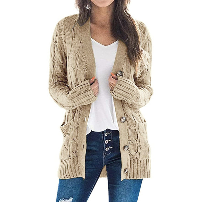 Autumn Winter Clothing Cardigan Coat Color Twist Button Cardigan Sweater