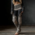 Vintage Viking Pattern Art Knit Cozy Casual Leggings artswardrobe