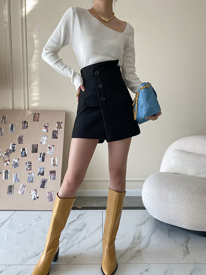 High Waisted Irregular Clipping Color Culotte Shorts Bottoms