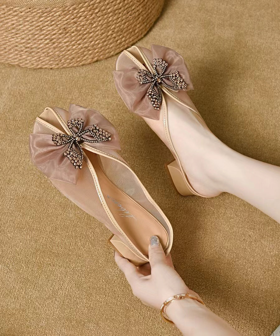 Splicing Chunky Black Tulle Bow Slide Sandals Aa007