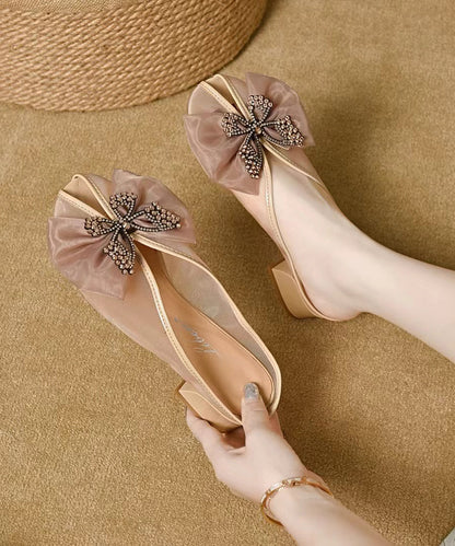 Splicing Chunky Black Tulle Bow Slide Sandals Aa007
