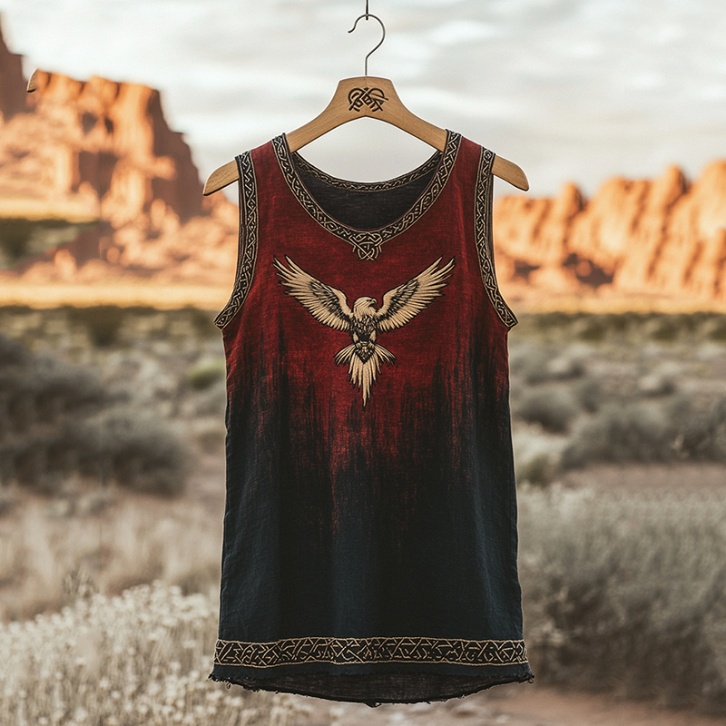 Women's Vintage Viking Eagle Celtic Gradient Art Linen Tank Top artswardrobe