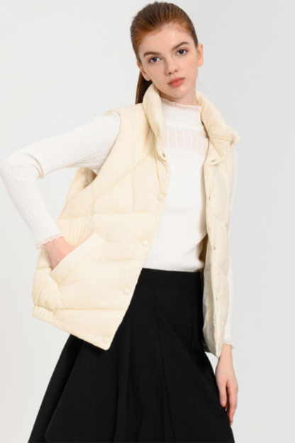 Daily Pocket Zipper White Duck Down Mandarin Collar Waistcoats(down Content 86%~90%)(3 Colors)