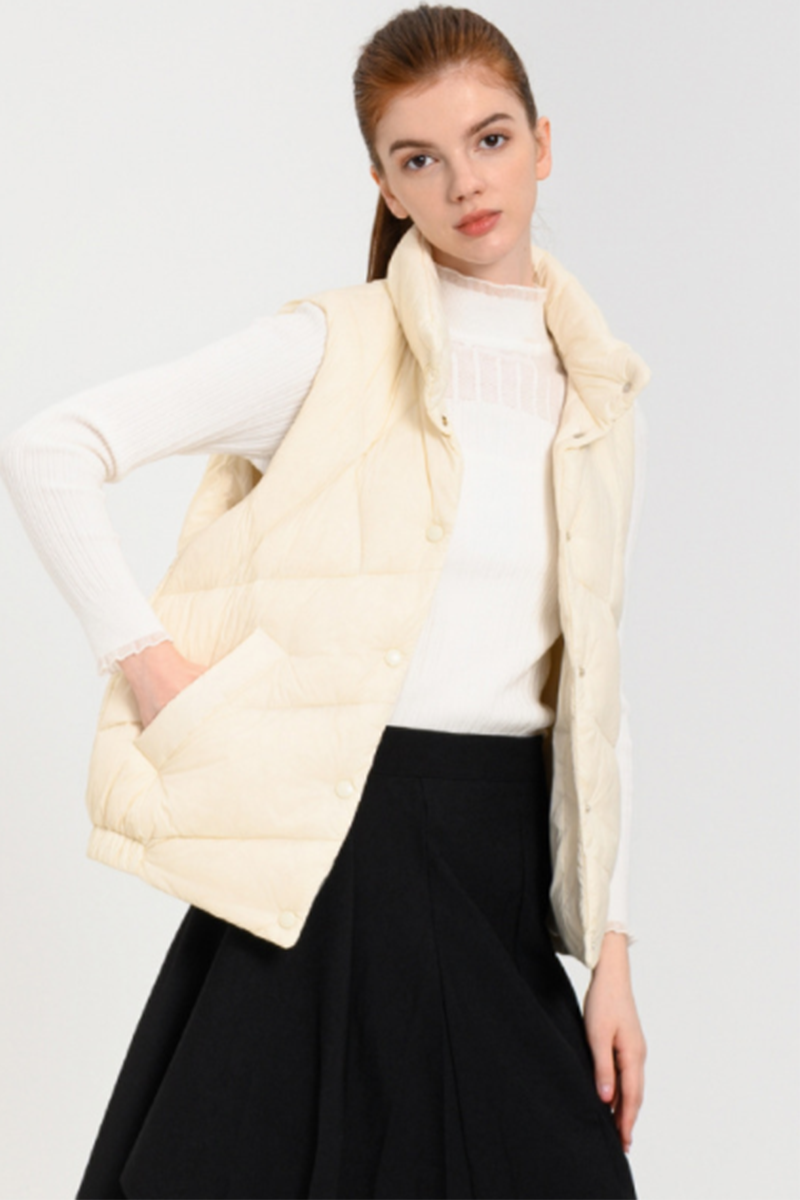 Daily Pocket Zipper White Duck Down Mandarin Collar Waistcoats(down Content 86%~90%)(3 Colors)