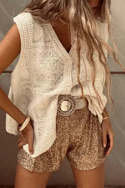 Buttons Embroidery V Neck Waistcoats
