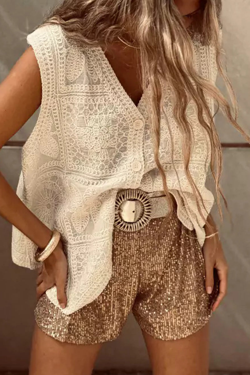 Buttons Embroidery V Neck Waistcoats