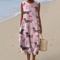 Comstylish Retro Sausage Dog Cute Dachshund Art Linen Tank Midi Dress
