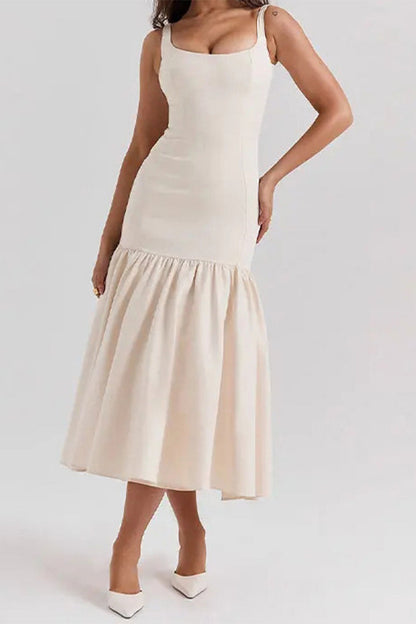 Color Ruched U Neck Vest Dresses