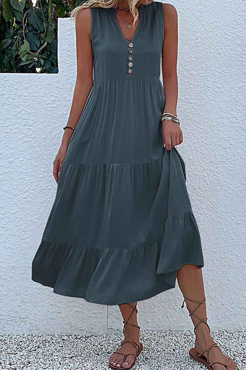 Simplicity Flounce V Neck Vest Dress Dresses