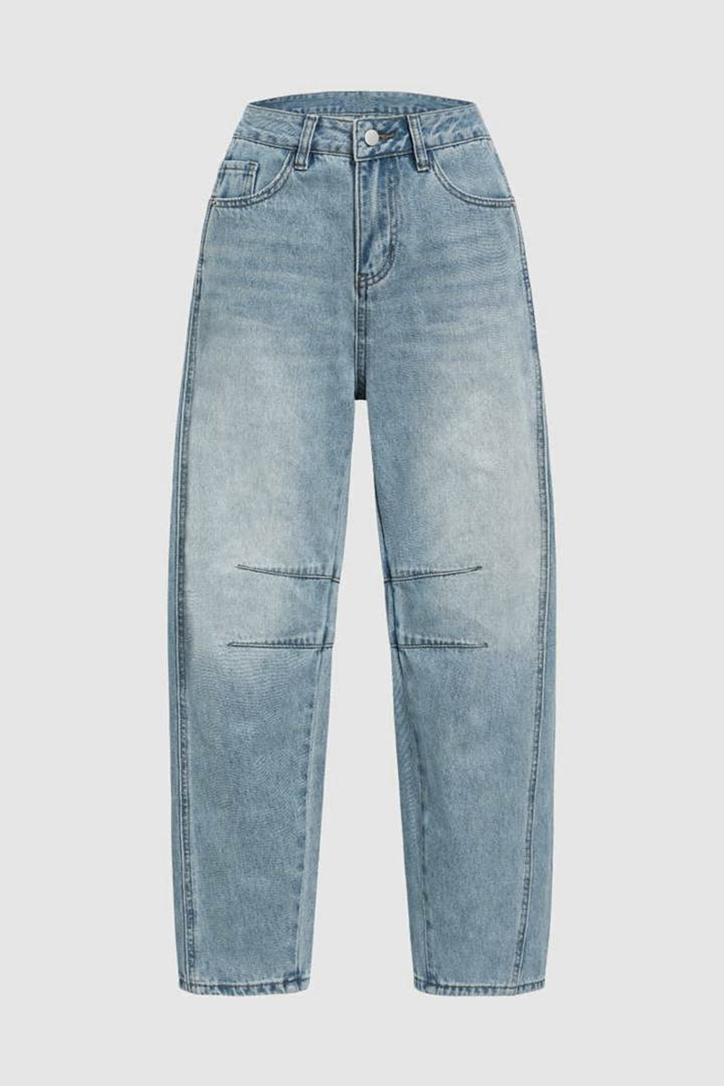Distressed Contrast Mid Waist Denim Jeans