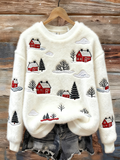Lady Christmas Winter Warmth Round Neck Flannel Sweatshirt