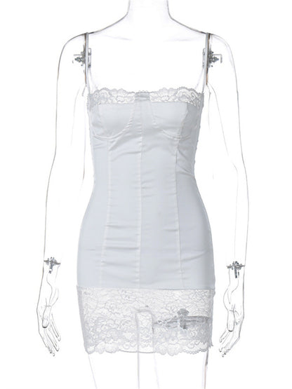 Tossy Lace Patchwork Halter Dress ’s High Waist Backless Spaghetti Slim Summer Mini Dress